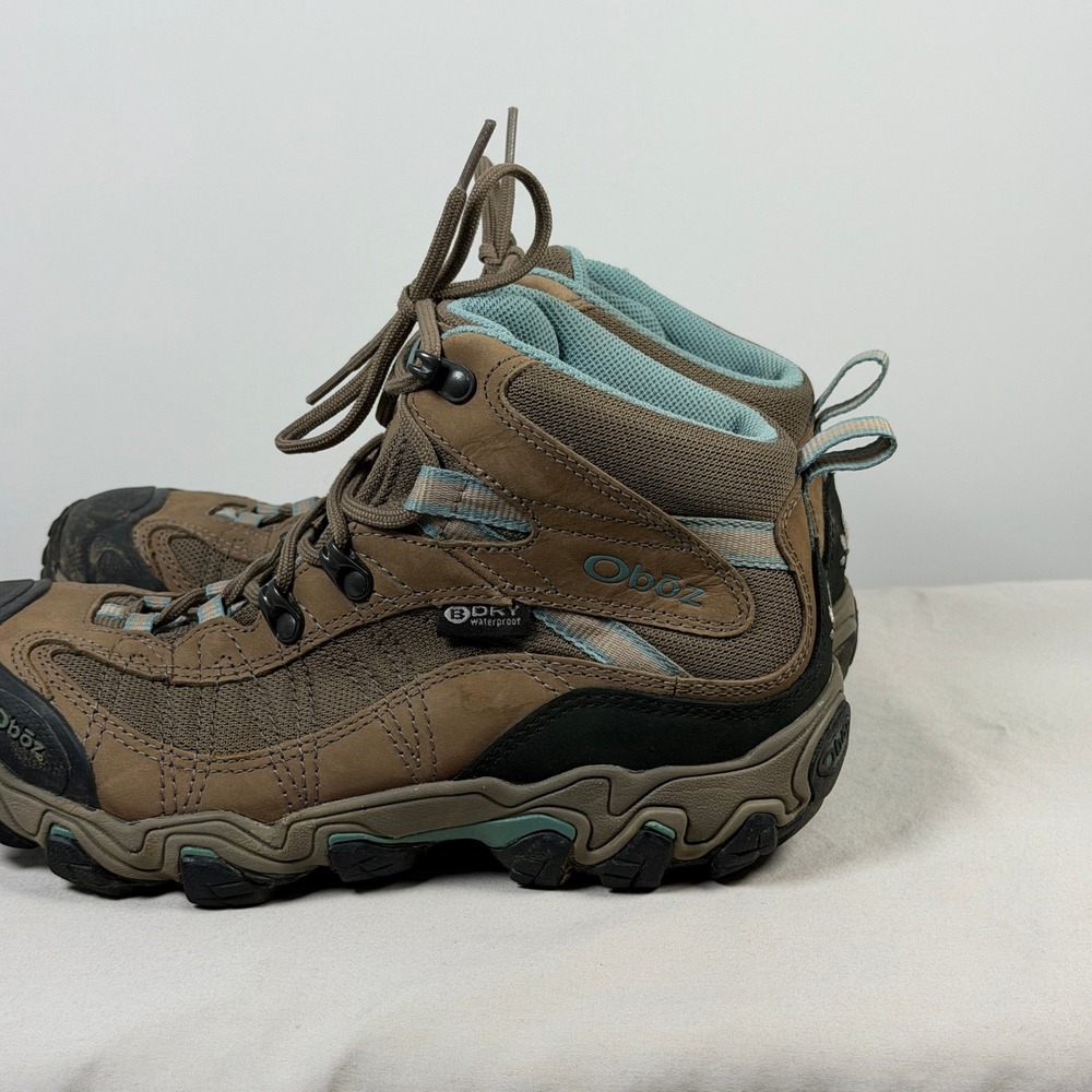 Oboz Bridger Mid B-DRY Waterproof Hiking Trail Boots Brown Teal Womens Size 8 - Picture 12 of 16